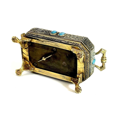 50 - A 20th century German gilt metal bird automaton music box. Decorated with scrolling tendrils and lat... 