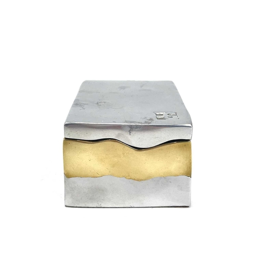 502 - A David Marshall (b.1942) aluminum and brass 'Brutalist' jewellery box. Height 5cm, width 11.5cm, de... 