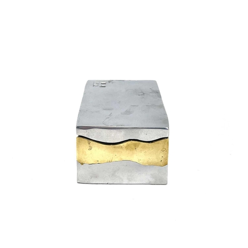 502 - A David Marshall (b.1942) aluminum and brass 'Brutalist' jewellery box. Height 5cm, width 11.5cm, de... 