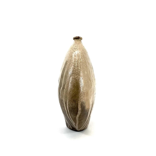 510 - Christa Maria HERRMANN (b.1945). A large Raku fired vase of flattened ovoid form, potter's label to ... 