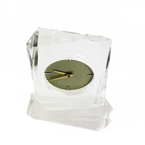 511 - A mid century mantel clock In lucite frame. Height 31cm.