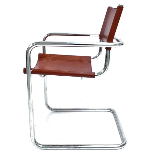 516 - A set of four Bauhaus-style chrome and leather cantilever dining chairs. With tubular frames and slu... 