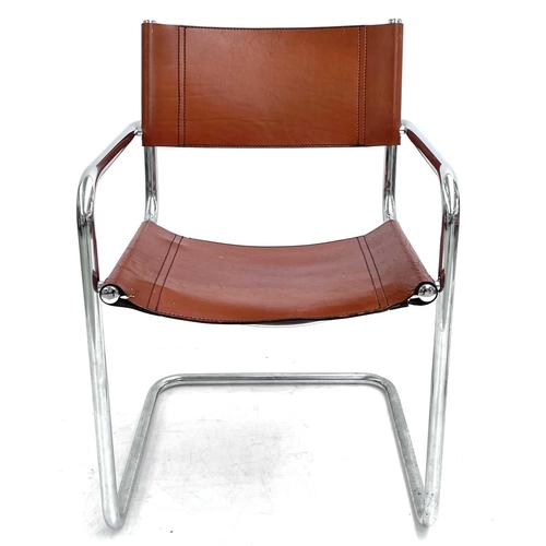 516 - A set of four Bauhaus-style chrome and leather cantilever dining chairs. With tubular frames and slu... 