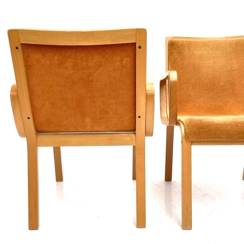 518 - Karl Erik Ekselius for JOC Design. A pair of laminated bentwood beech open armchairs with orange pad... 