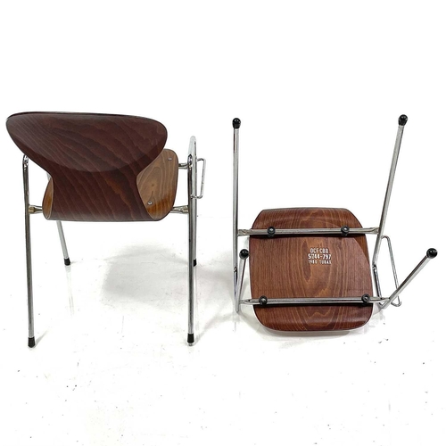 522 - A pair of Tubax chrome and bentwood stackable chairs. Dated 1980 and stamped mark OCF-CBB 5/744-797,... 