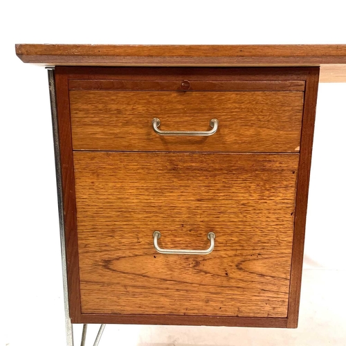 535 - A Danish teak and chrome 'Hairpin' desk. 1970s, fitted with two drawers and a glass topped slide, he... 