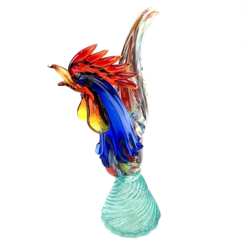 551 - A Murano glass cockerel. Height 35cm together with a Murano glass swan. (2)