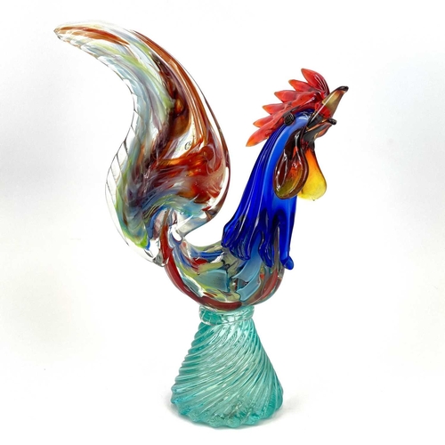 551 - A Murano glass cockerel. Height 35cm together with a Murano glass swan. (2)