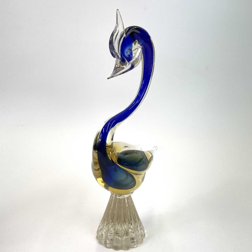 551 - A Murano glass cockerel. Height 35cm together with a Murano glass swan. (2)