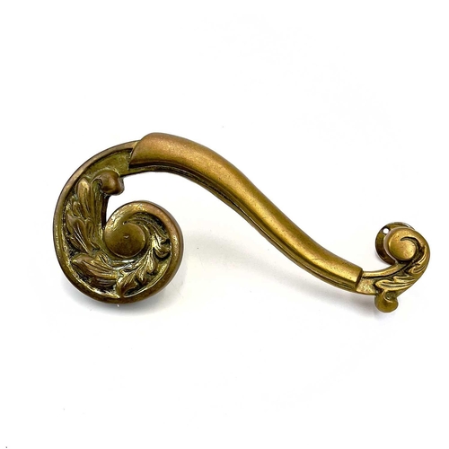 58 - Two pairs of brass theatre door handles. Circa 1900, with scrolled foliate terminals, height 30cm. T... 