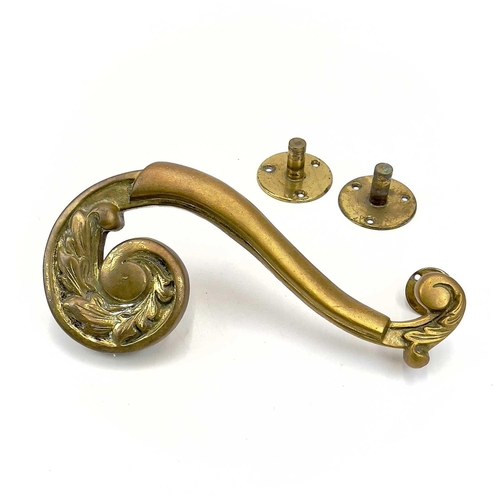 58 - Two pairs of brass theatre door handles. Circa 1900, with scrolled foliate terminals, height 30cm. T... 