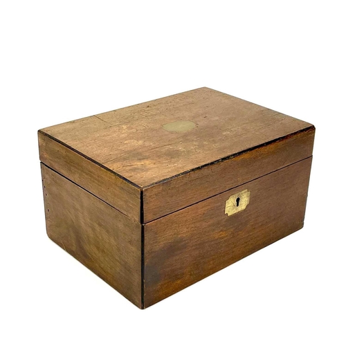 75 - A Victorian mahogany workbox, with contents. Height 14.5cm x width 27.5cm x depth 19.5cm.Together wi... 