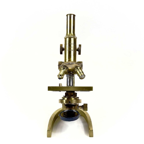 78 - An Italian brass compound microscope by Fratelli Koristka, Milano. Numbered 28739, height 30cm.