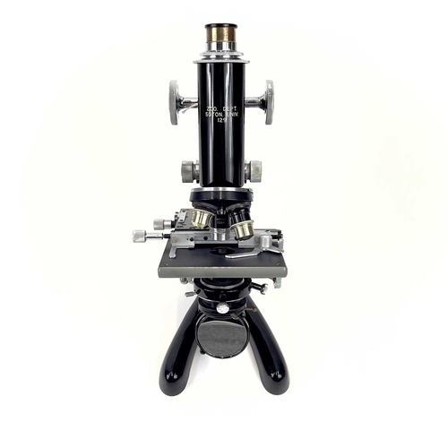 79 - A black lacquered model 47 compound microscope by Beck, London. Formerly from the Zoological departm... 