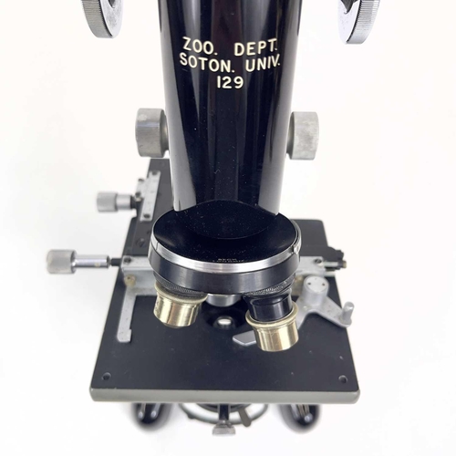 79 - A black lacquered model 47 compound microscope by Beck, London. Formerly from the Zoological departm... 