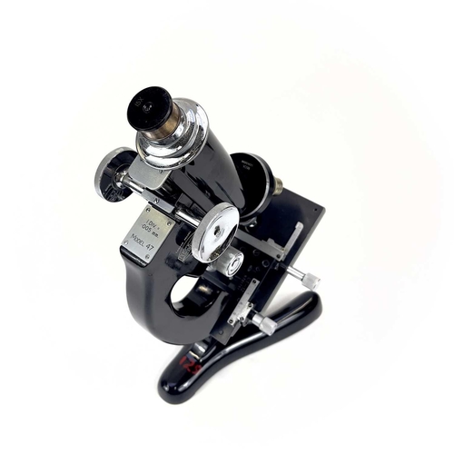 79 - A black lacquered model 47 compound microscope by Beck, London. Formerly from the Zoological departm... 