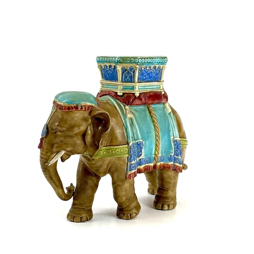 805 - A Royal Worcester porcelain vase designed by James Hadley. Modelled as an elephant with howdah. Impr... 