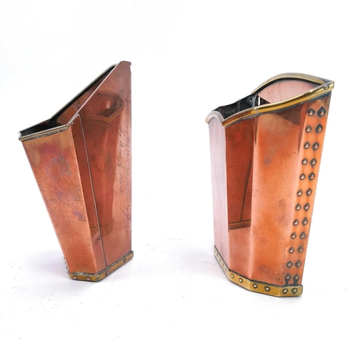 81 - An Arts and Crafts copper and brass bound wall vase with an inscribed case by N R Hartley. This Orig... 