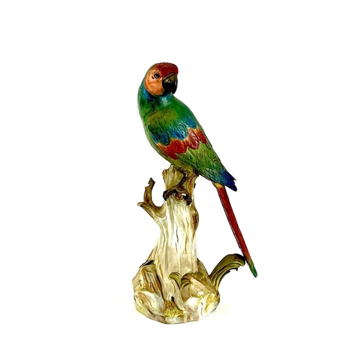 810 - A late 19th century Meissen model of a parrot perching on a branch. . Blue crossed sword marks and i... 