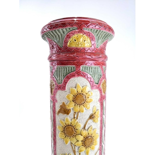 816 - A Burmantofts Jardiniere Stand. Late 19th century, with moulded and painted panels of sunflowers wit... 