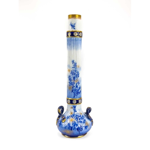 819 - A George Jones Azelea pattern vase. Circa 1880, of tall proportions, with fluted neck and offset han... 