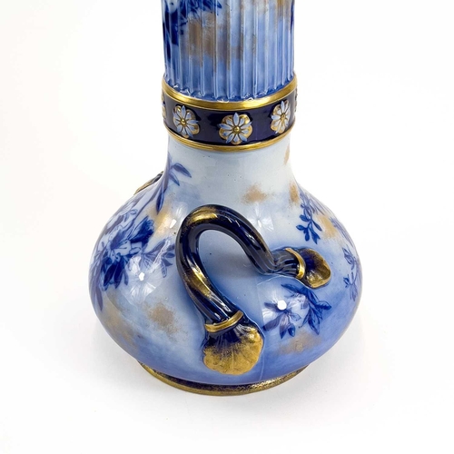 819 - A George Jones Azelea pattern vase. Circa 1880, of tall proportions, with fluted neck and offset han... 