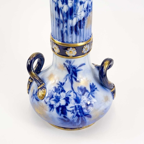 819 - A George Jones Azelea pattern vase. Circa 1880, of tall proportions, with fluted neck and offset han... 