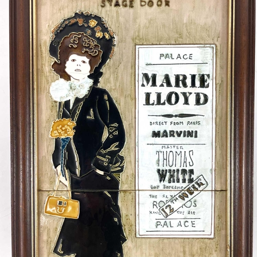 827 - A Maw & Co framed Chorus Girl tiles. 39.5cm x 19cm.