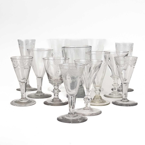 831 - A collection of drinking glasses, 19th century and later. A box.