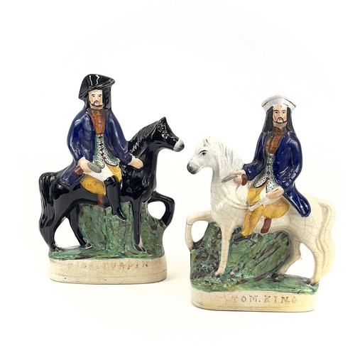 838 - A pair of Staffordshire figures of Dick Turpin and Tom King. Probably 1920s, height 31cm, together w... 