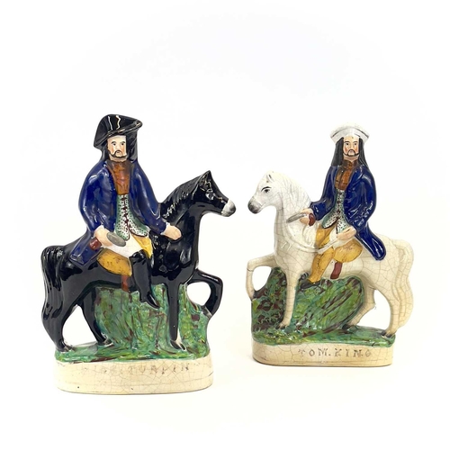 838 - A pair of Staffordshire figures of Dick Turpin and Tom King. Probably 1920s, height 31cm, together w... 