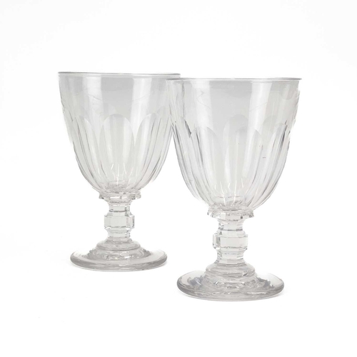 843 - A pair of Regency style large glass rummers. Heights 18.25cm and 18.5cm.