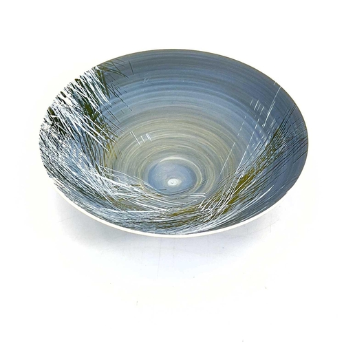 848 - An Anna Sykora studio porcelain bowl. The grey ground painted with stylised grasses, diameter 17cm, ... 