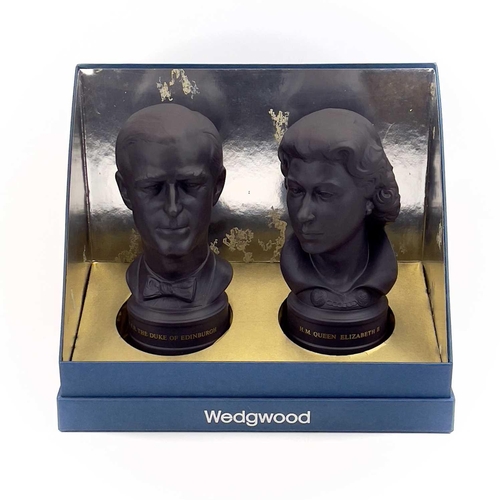 849 - A pair of Wedgwood basalt busts of H.M Queen Elizabeth and HRH The Duke of Edinburgh. Limited editio... 