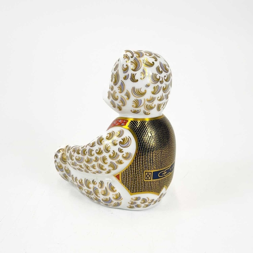 855 - A Royal Crown Derby porcelain teddy bear paperweight decorated in Imari and gilt highlights. With go... 