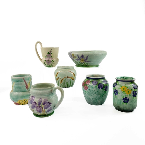 858 - A collection of Burslem E Radford pottery. Including wall vases, bowls, vases and jugs. (box)