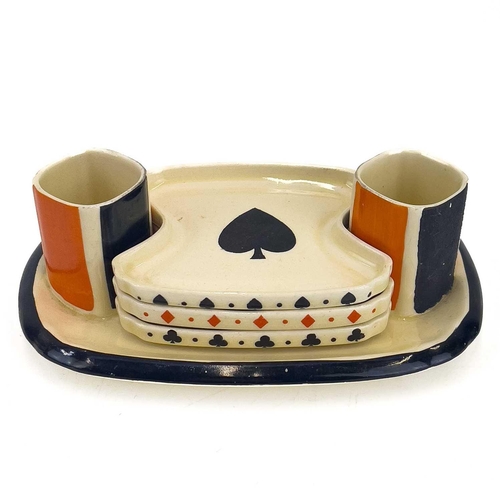 862 - A Royal Doulton Bridge set matchstick holder and ashtray. Length 13cm, together with Burleigh Ware w... 