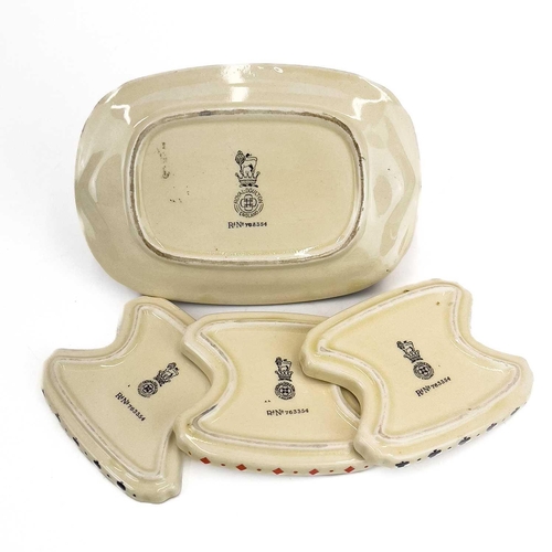 862 - A Royal Doulton Bridge set matchstick holder and ashtray. Length 13cm, together with Burleigh Ware w... 