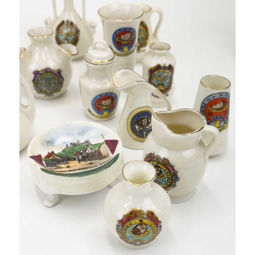 893 - Three trays of Penzance crested china. Including lighthouses, dogs and animals, pasties, boats and v... 