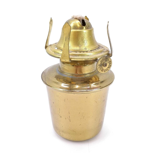 90 - A 20th century ships brass wall oil lamp with gimbal mount. Height 14cm, together with a brass Tille... 