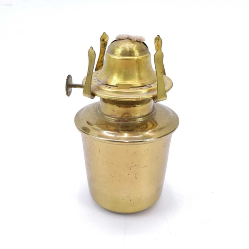 90 - A 20th century ships brass wall oil lamp with gimbal mount. Height 14cm, together with a brass Tille... 