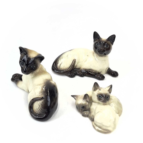 903 - Beswick pottery Siamese cats. A clowder of Beswick pottery cats, together with a brass model of a ca... 