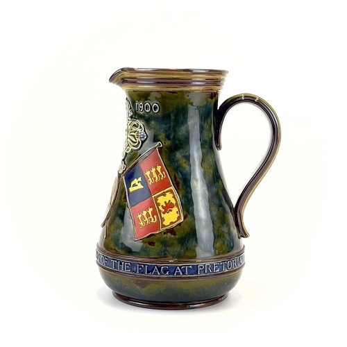 905 - A Doulton Lambeth commemorative jug circa 1900. Inscribed In commemoration of the hoisting of the fl... 