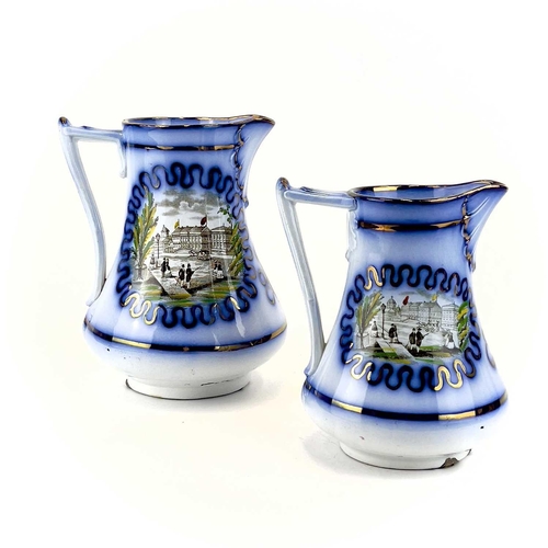 907 - Two 19th century blue flow ceramic jugs commemorating the marriage of Prince Fredrich of Prussia. Tr... 