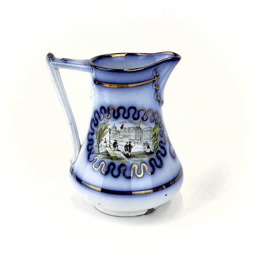 907 - Two 19th century blue flow ceramic jugs commemorating the marriage of Prince Fredrich of Prussia. Tr... 