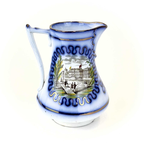 907 - Two 19th century blue flow ceramic jugs commemorating the marriage of Prince Fredrich of Prussia. Tr... 