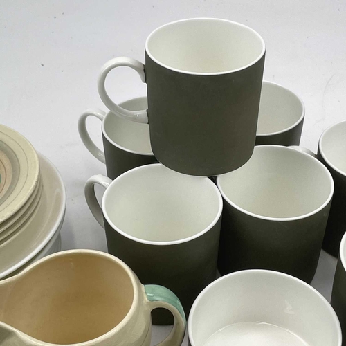 917 - Susie Cooper, for Wedgwood, a Forest pattern part coffee set. Comprising six cups and saucers, cream... 