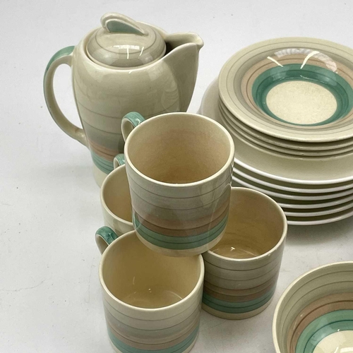 917 - Susie Cooper, for Wedgwood, a Forest pattern part coffee set. Comprising six cups and saucers, cream... 