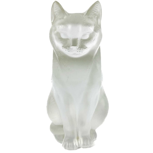 920 - A Lalique frosted glass cat sculpture, 'Chat Assis'. Engraved 'Lalique France' to base. Height 21cm.