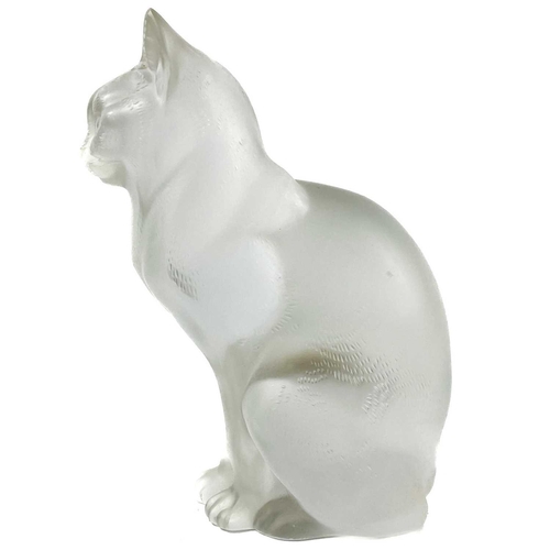 920 - A Lalique frosted glass cat sculpture, 'Chat Assis'. Engraved 'Lalique France' to base. Height 21cm.